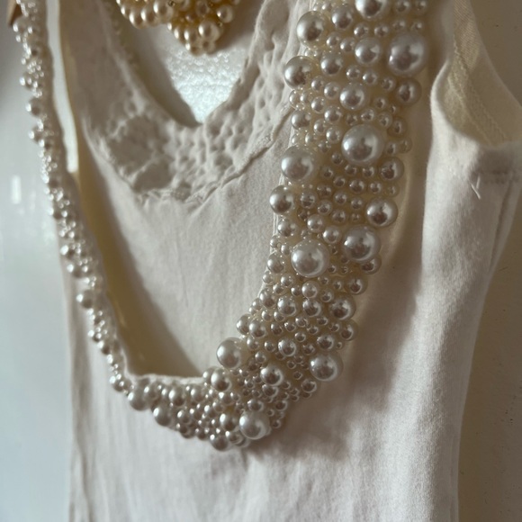 EUC VTG 80s pearl necklace handsewn bodycon ivory dress xs scoop back wedding - Picture 13 of 16